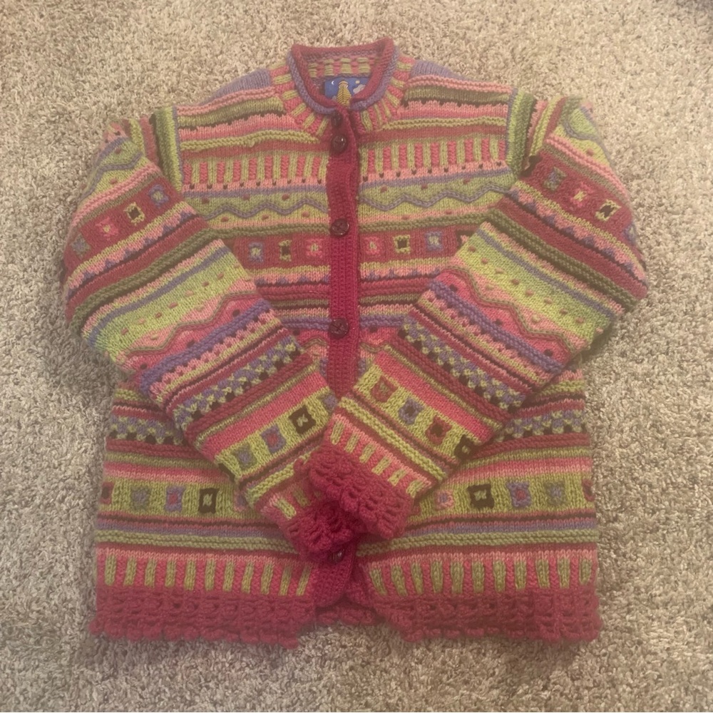 Newari Icelandic Design Hand Knitted Nepal Colorful Cardigan Sweater - Picture 6 of 13